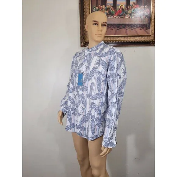 Caribbean Mens Shirt Size XL Long Sleeve Button Up White Linen Blend. NWT 37 - Picture 3 of 11